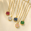 Women's Clover Titanium Steel Necklace With Colorful Zircon And Water Wave Chain Light Luxury Geometric Design Diamond Inlay Vacuum Furnace Electroplating