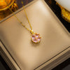 Women's Clover Titanium Steel Necklace With Colorful Zircon And Water Wave Chain Light Luxury Geometric Design Diamond Inlay Vacuum Furnace Electroplating