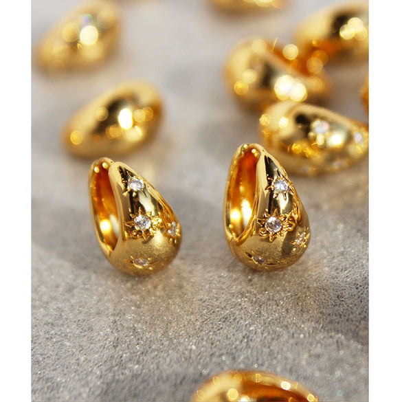 Women's Cold Style Copper Eightpointed Star Water Drop Earrings With Microencrusted Zircon And Electroplating