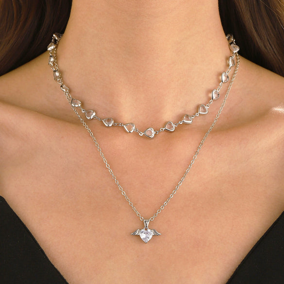 Women's Cold Style Copper Heart Shaped Geometric Stacked Clavicle Necklace With Electroplating
