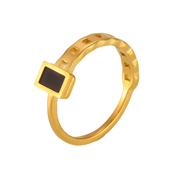 Women's Cold Style Long Square Geometric Stainless Steel Chain Ring With Electroplating