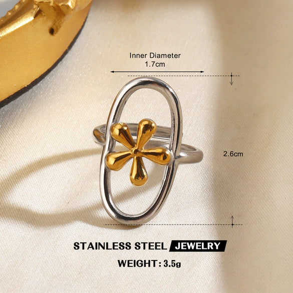 Women's Color Block Stainless Steel Geometric Line Ring With Two Tone Gold And Silver Electroplated Finish