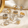 Women's Color Block Stainless Steel Geometric Line Ring With Two Tone Gold And Silver Electroplated Finish