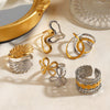 Women's Color Block Stainless Steel Geometric Line Ring With Two Tone Gold And Silver Electroplated Finish