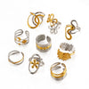 Women's Color Block Stainless Steel Geometric Line Ring With Two Tone Gold And Silver Electroplated Finish