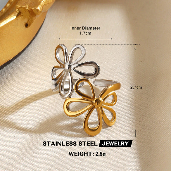 Women's Color Block Stainless Steel Geometric Line Ring With Two Tone Gold And Silver Electroplated Finish