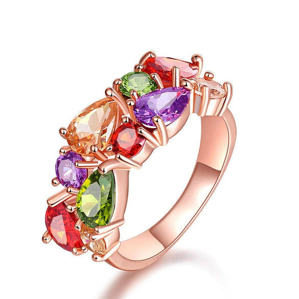 Women's Color Crystal Zircon Ring With Geometric Design Rose Gold Jewelry