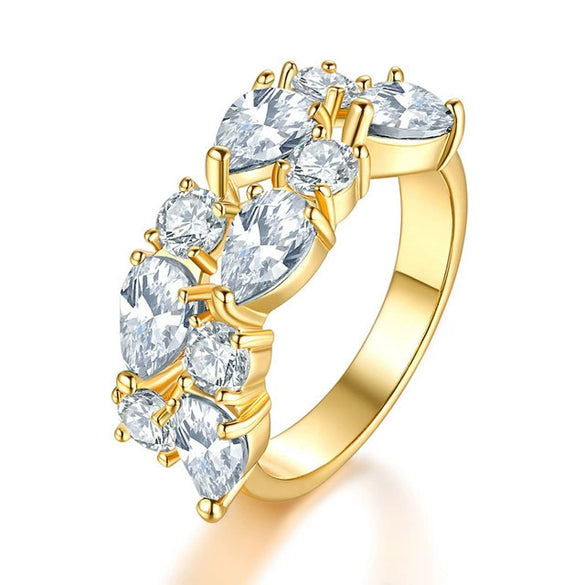 Women's Color Crystal Zircon Ring With Geometric Design Rose Gold Jewelry