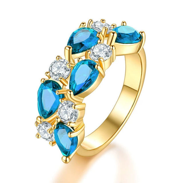 Women's Color Crystal Zircon Ring With Geometric Design Rose Gold Jewelry
