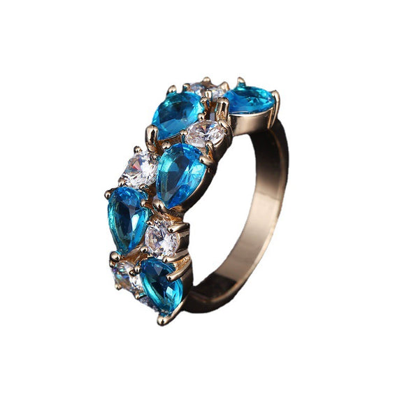 Women's Color Crystal Zircon Ring With Geometric Design Rose Gold Jewelry