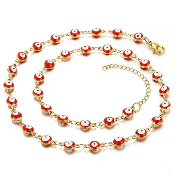 Women's Colorblock Stainless Steel And 316L Stainless Steel Bracelet And Round Eyes Evil Eye Necklace With Dripping Oil Treatment