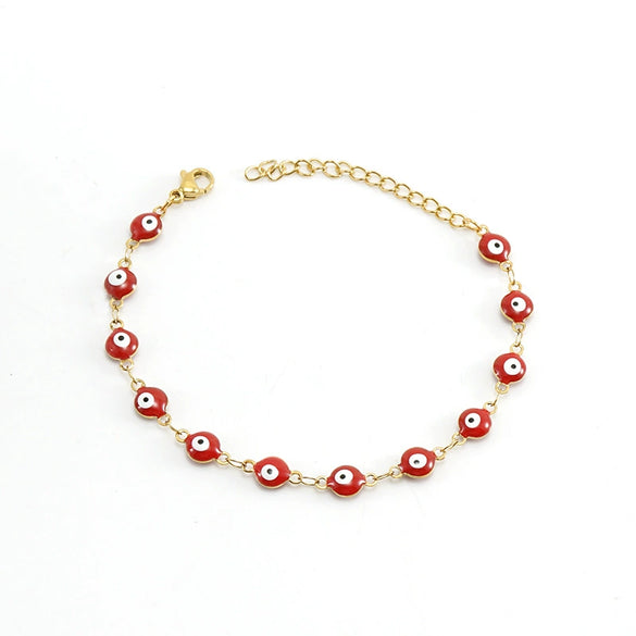 Women's Colorblock Stainless Steel And 316L Stainless Steel Bracelet And Round Eyes Evil Eye Necklace With Dripping Oil Treatment