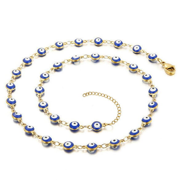 Women's Colorblock Stainless Steel And 316L Stainless Steel Bracelet And Round Eyes Evil Eye Necklace With Dripping Oil Treatment