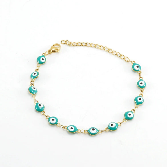 Women's Colorblock Stainless Steel And 316L Stainless Steel Bracelet And Round Eyes Evil Eye Necklace With Dripping Oil Treatment