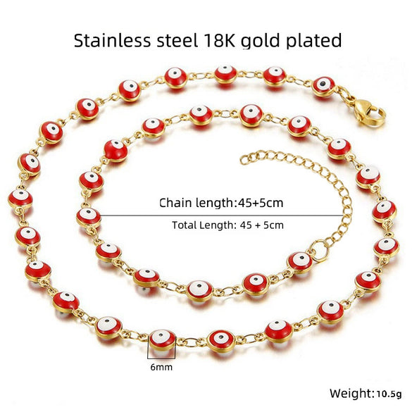Women's Colorblock Stainless Steel And 316L Stainless Steel Bracelet And Round Eyes Evil Eye Necklace With Dripping Oil Treatment