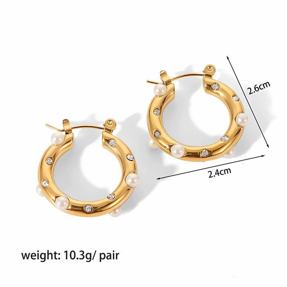 Women's Colored Diamond Stainless Steel And 18K Gold Geometric Style Electroplated Earrings