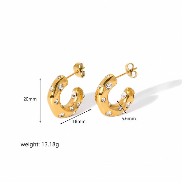 Women's Colored Diamond Stainless Steel And 18K Gold Geometric Style Electroplated Earrings