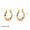 Women's Colored Diamond Stainless Steel And 18K Gold Geometric Style Electroplated Earrings