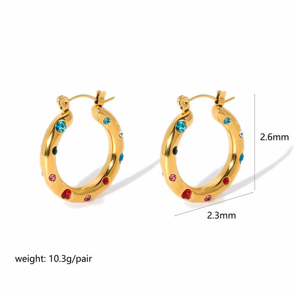 Women's Colored Diamond Stainless Steel And 18K Gold Geometric Style Electroplated Earrings