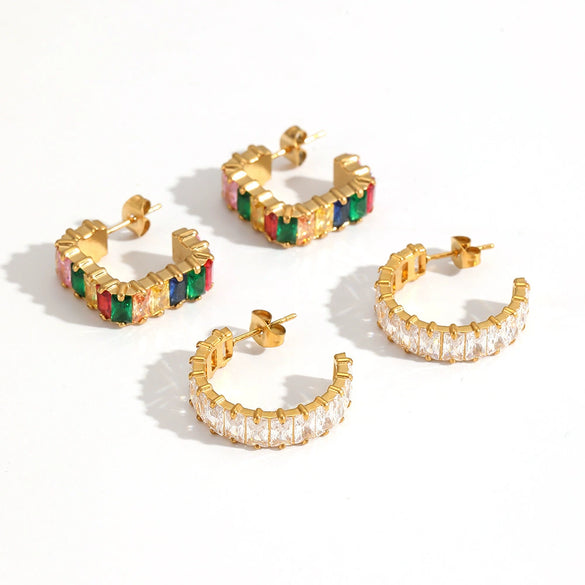 Women's Colored Diamond Stainless Steel Geometric Electroplated Highend Earrings