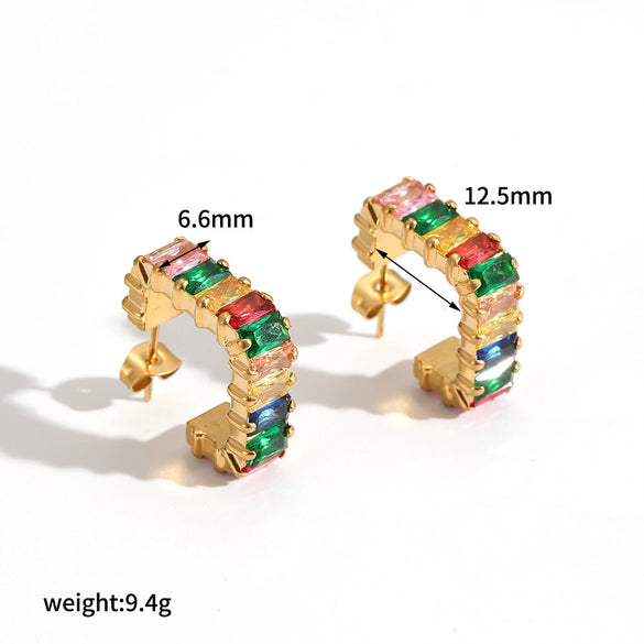 Women's Colored Diamond Stainless Steel Geometric Electroplated Highend Earrings