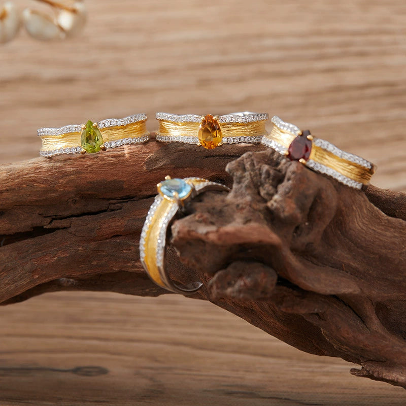 Women's Colored Gemstone Ring In Drop Shape Set With Gemstones S925 ...