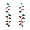 Women's Colored Rhinestone Flower Drop Earrings With Alloy Long Leaf Design Trendy Wholesale Jewelry