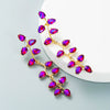 Women's Colored Rhinestone Flower Drop Earrings With Alloy Long Leaf Design Trendy Wholesale Jewelry