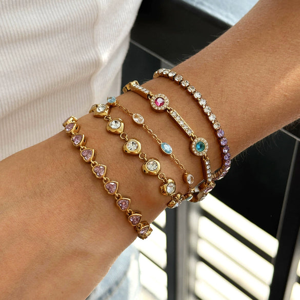 Women's Colored Zircon Stainless Steel Bracelet With Geometric Design And Plated Finish Hypoallergenic Fashion Jewelry