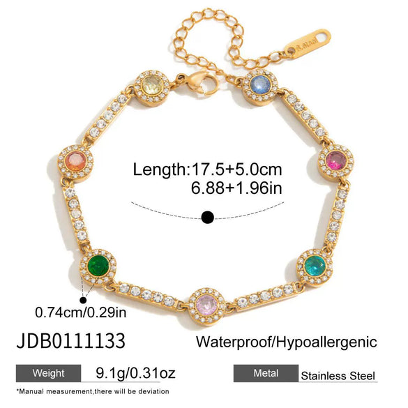 Women's Colored Zircon Stainless Steel Bracelet With Geometric Design And Plated Finish Hypoallergenic Fashion Jewelry