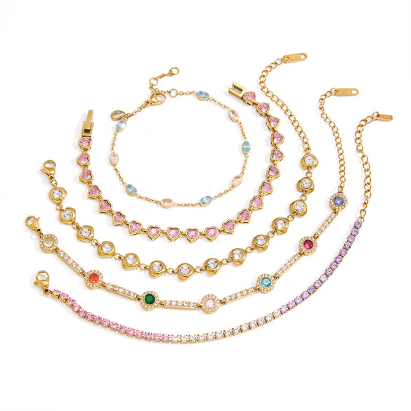 Women's Colored Zircon Stainless Steel Bracelet With Geometric Design And Plated Finish Hypoallergenic Fashion Jewelry