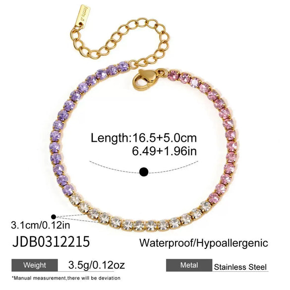 Women's Colored Zircon Stainless Steel Bracelet With Geometric Design And Plated Finish Hypoallergenic Fashion Jewelry