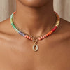 Women's Colorful Beaded Natural Stone Necklace With Layered Heart Pendant Copper Electroplated Bead Chain Clavicle Necklace