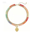 Women's Colorful Beaded Natural Stone Necklace With Layered Heart Pendant Copper Electroplated Bead Chain Clavicle Necklace
