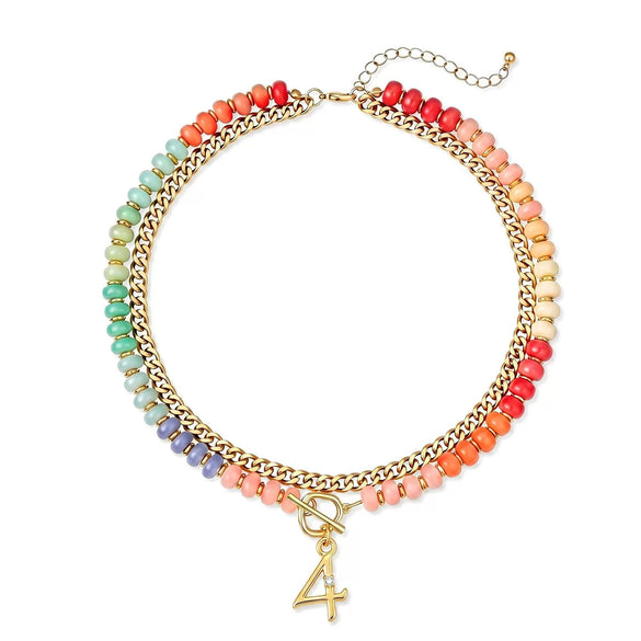 Women's Colorful Beaded Natural Stone Necklace With Layered Heart Pendant Copper Electroplated Bead Chain Clavicle Necklace