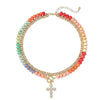 Women's Colorful Beaded Natural Stone Necklace With Layered Heart Pendant Copper Electroplated Bead Chain Clavicle Necklace