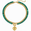 Women's Colorful Beaded Natural Stone Necklace With Layered Heart Pendant Copper Electroplated Bead Chain Clavicle Necklace