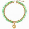 Women's Colorful Beaded Natural Stone Necklace With Layered Heart Pendant Copper Electroplated Bead Chain Clavicle Necklace