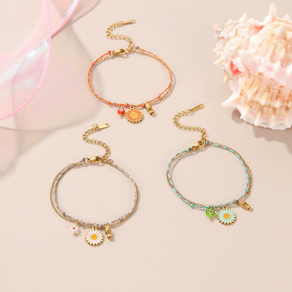 Women's Colorful Braided Stainless Steel Geometric Pattern Electroplated Bracelet