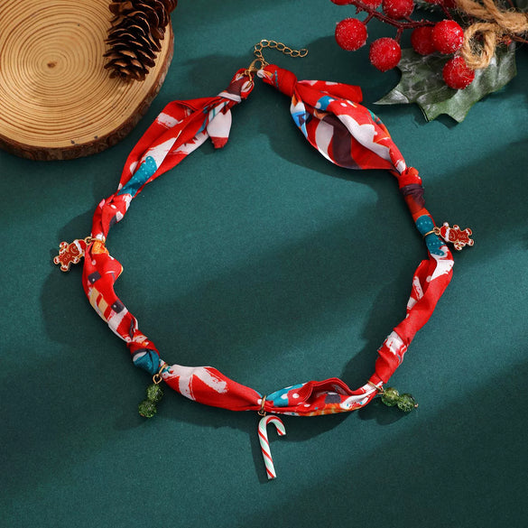 Women's Colorful Christmas Resin Geometric Pendant Necklace With Alloy Charm And Hand Knitted Design