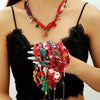 Women's Colorful Christmas Resin Geometric Pendant Necklace With Alloy Charm And Hand Knitted Design
