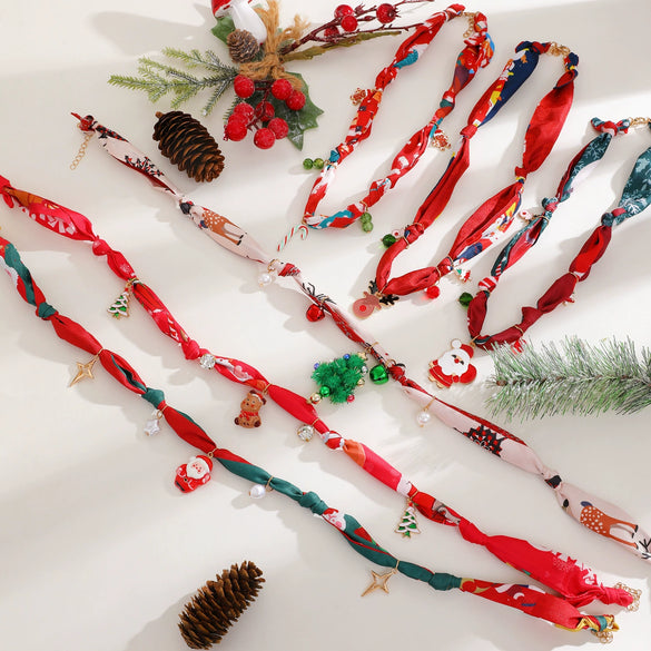 Women's Colorful Christmas Resin Geometric Pendant Necklace With Alloy Charm And Hand Knitted Design