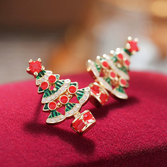 Women's Colorful Christmas Tree Earrings Cartoon Starshaped Copper Jewelry With Electroplated Finish And Festive Holiday Design