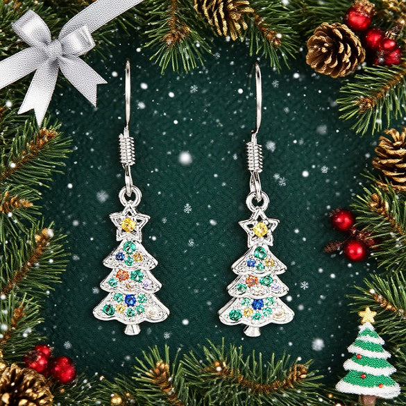 Women's Colorful Christmas Tree Earrings With Starshaped Microinlaid Zircon Copper Holiday Jewelry