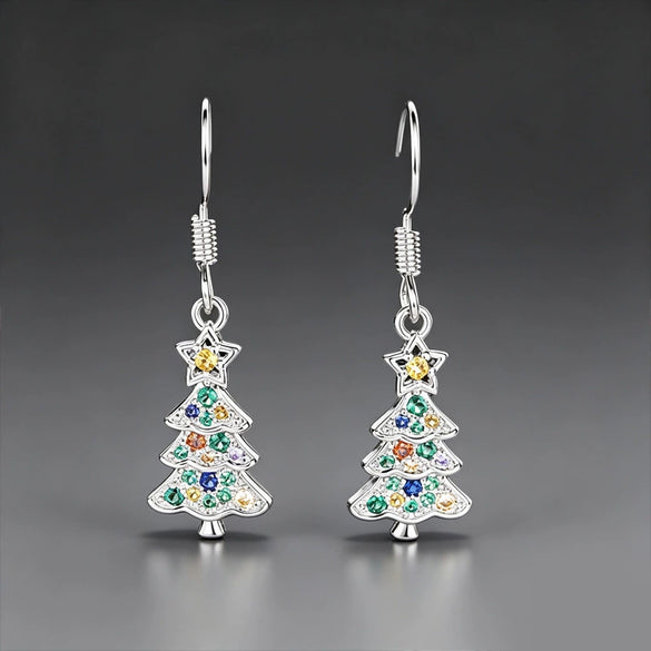 Women's Colorful Christmas Tree Earrings With Starshaped Microinlaid Zircon Copper Holiday Jewelry