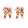 Women's Colorful Copper Bow Earrings With Dripping Oil Finish Christmas Style Sweet Jewelry