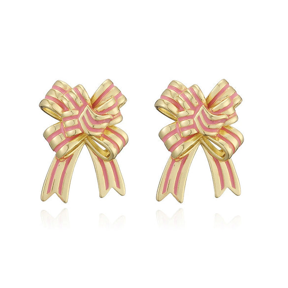 Women's Colorful Copper Bow Earrings With Dripping Oil Finish Christmas Style Sweet Jewelry