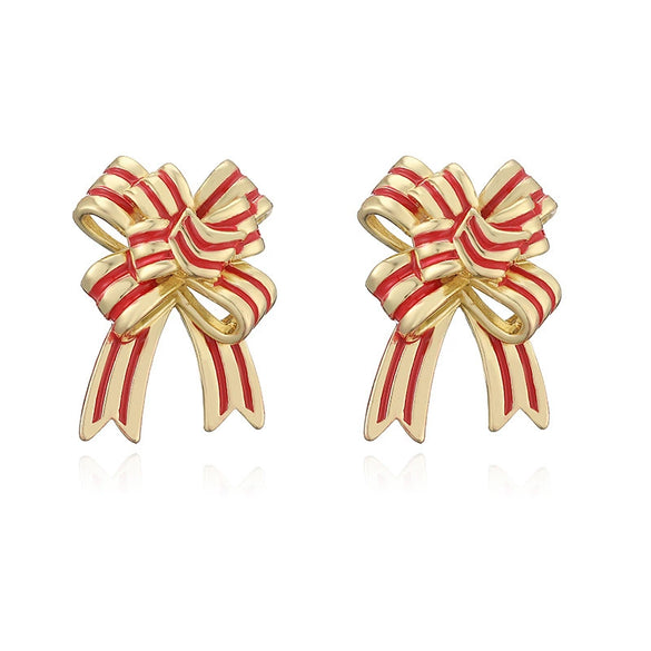 Women's Colorful Copper Bow Earrings With Dripping Oil Finish Christmas Style Sweet Jewelry