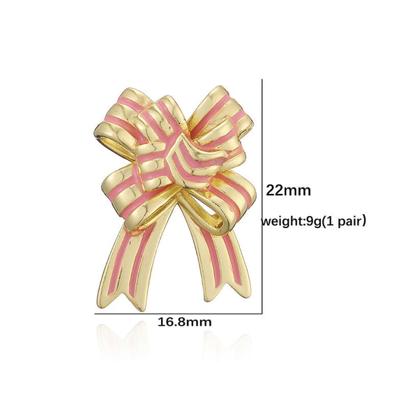 Women's Colorful Copper Bow Earrings With Dripping Oil Finish Christmas Style Sweet Jewelry