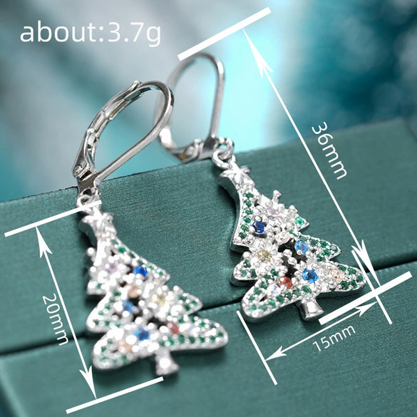Women's Colorful Copper Christmas Tree And Star Shaped Earrings Festive Holiday Jewelry